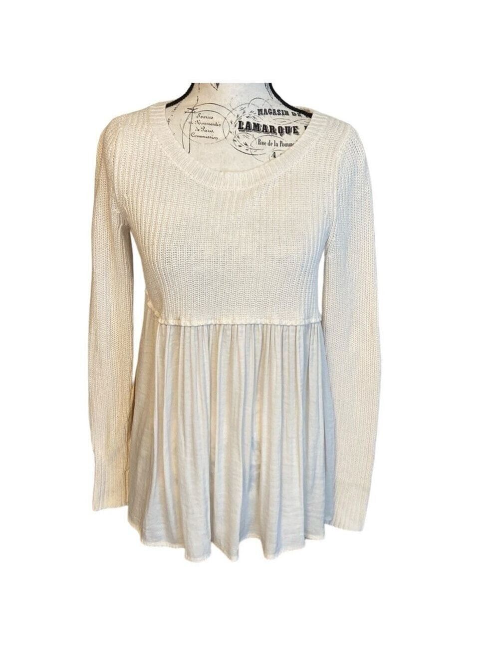 Kimchi Blue Boho Mixed Media Sweater Cream Size XS